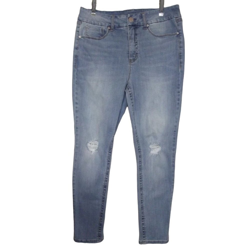 Seven7 14 x 29" Light Blue Tummyless High Rise Skinny Distressed Jeans